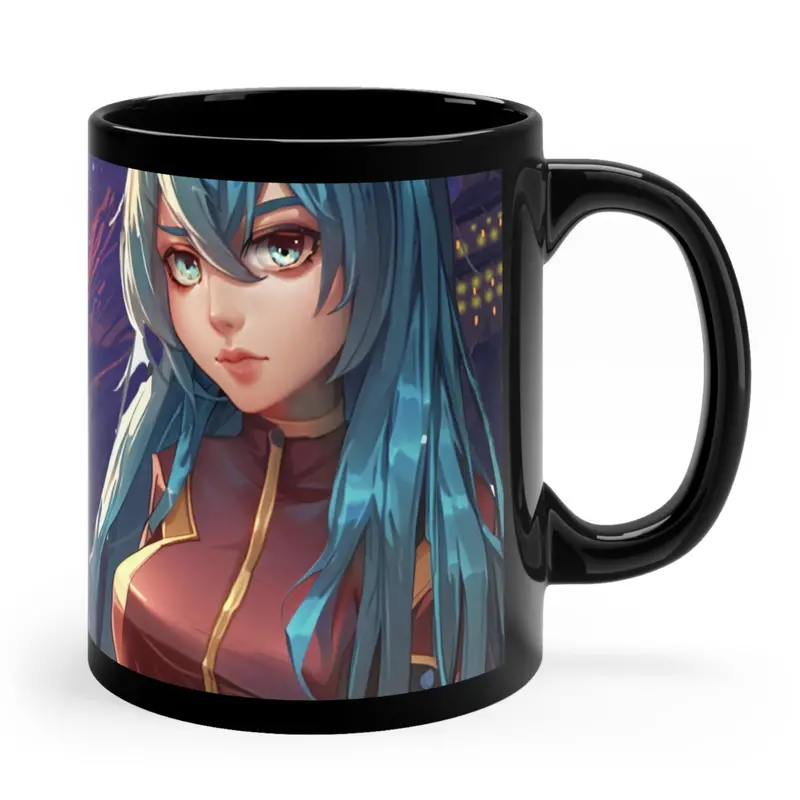 Black Anime Girl in Space Ceramic Mug – 11 oz Coffee or Tea Cup