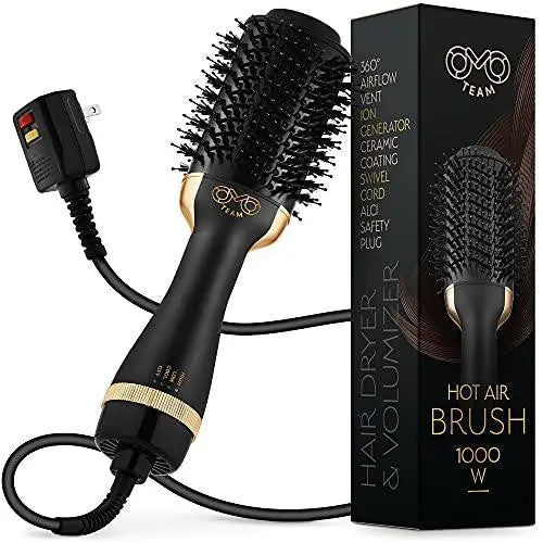 Black & Gold Hot Air Styling Brush – 75mm Oval Volumizing Dryer for Professional Blowouts