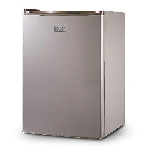 BLACK+DECKER BCRK25V Compact Energy Star Mini Fridge – 2.5 Cu Ft Single-Door Refrigerator with Freezer Compartment – Brushed Metal Finish