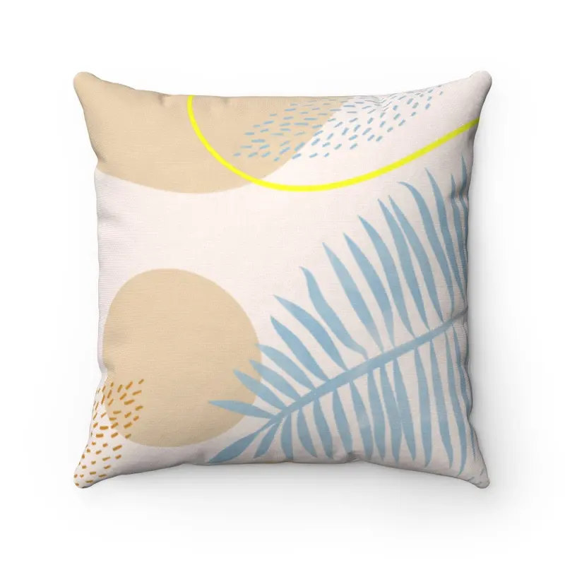 Blue Leaf Accent Pillow – Modern Square Throw Cushion in Four Sizes