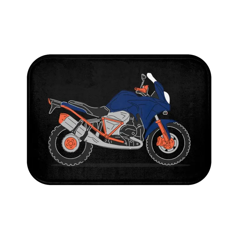 Blue Retro Motorcycle Design Bath Rug