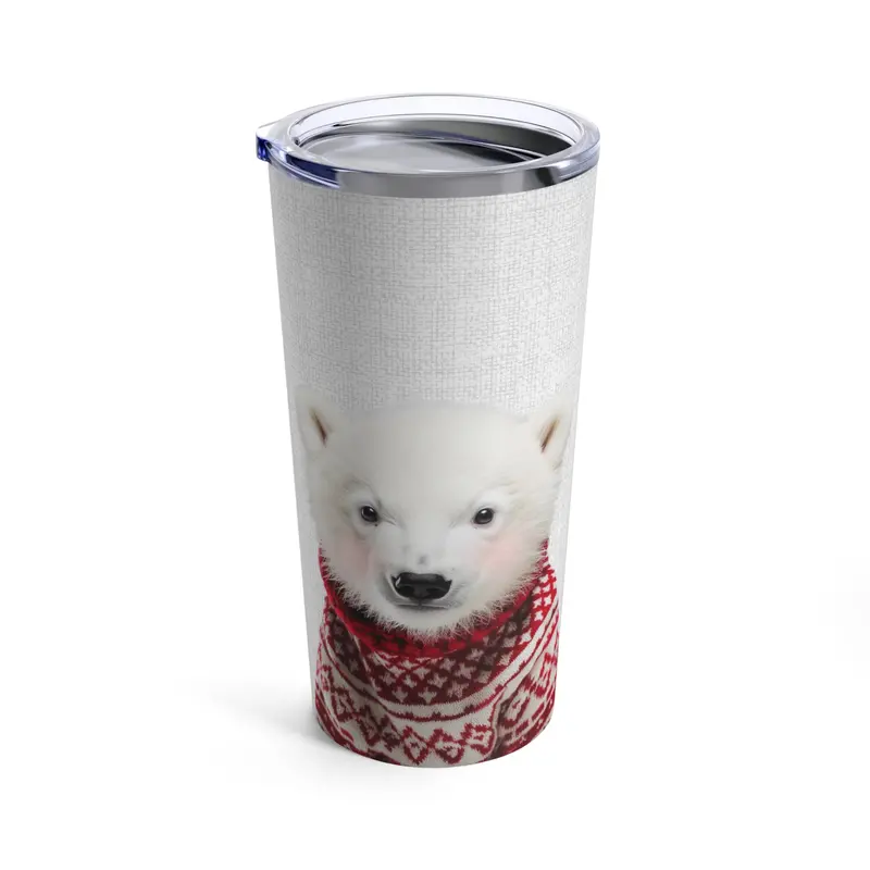 Blushing Polar Bear in Red Knit Sweater Tumbler (20 oz)