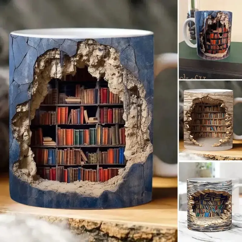 Bookshelf-Inspired Ceramic Coffee Mug – Stylish Home Accent