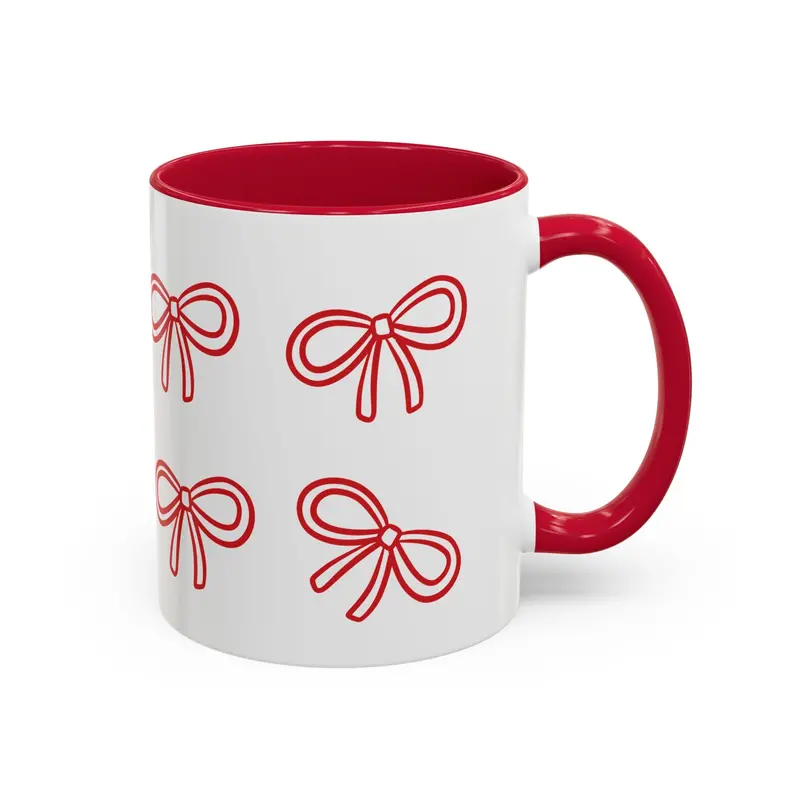 Bow & Sip Ceramic Mug for Coffee or Tea – Red or Pink Option