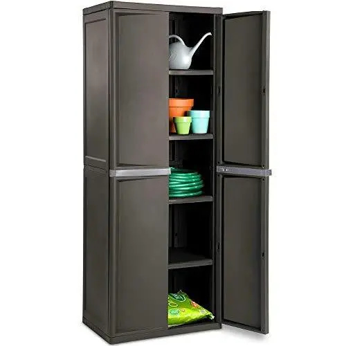 BS Outdoor Lockable Storage Cabinet – 4-Tier Adjustable Shelf Organizer with Dual Doors for Garage, Patio, Dorm, or Kitchen