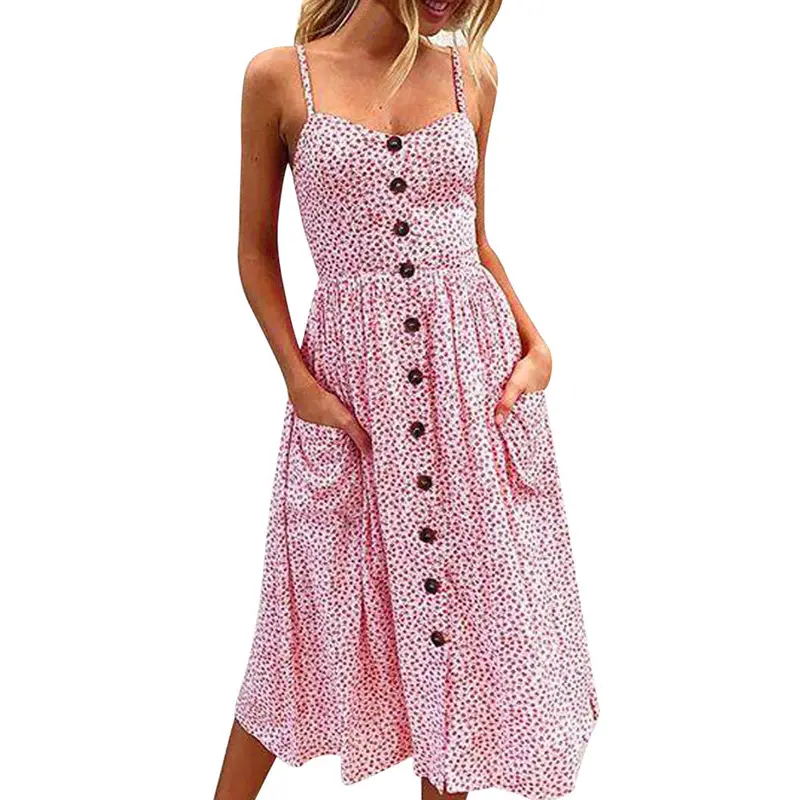 Button-Front Dress with Adjustable Shoulder Strap