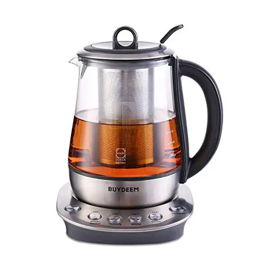 BUYDEEM K2423 Electric Tea Maker – 1.2L German Schott Glass Kettle with 316 Stainless Steel Infuser & Auto Keep-Warm