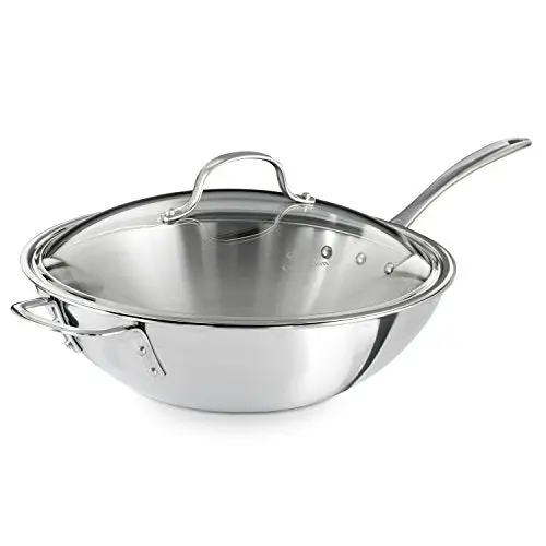 Calphalon Tri-Ply Stainless Steel 12-Inch Wok – Stir-Fry Pan with Tempered Glass Lid