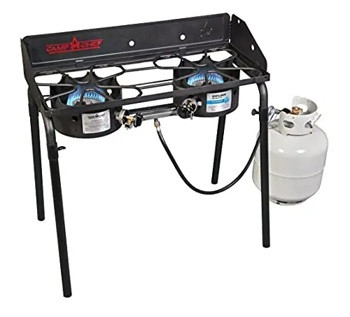 Camp Chef Explorer Two-Burner Propane Stove – 60,000 BTU Total Output, Cast-Aluminum Burners & Spacious 14″ x 32″ Cooking Surface