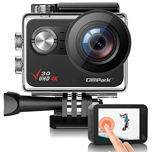Campark V30 4K Action Camera – 20MP Native Resolution, EIS Stabilization, Touchscreen WiFi, Waterproof Housing, Includes Dual Batteries & Mounting Kit