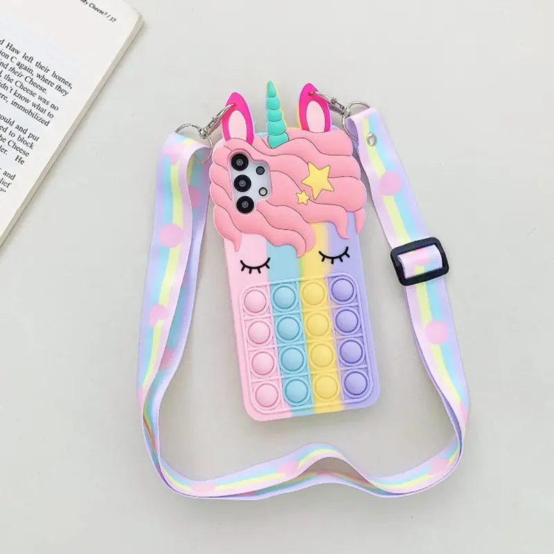 Candy-Colored Unicorn iPhone Case with Pop Fidget Toy Attachment