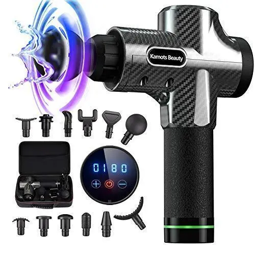 Carbon Fiber Percussion Massage Gun for Athletes – 12 Attachments, Quiet Brushless Motor, Deep Tissue Relief