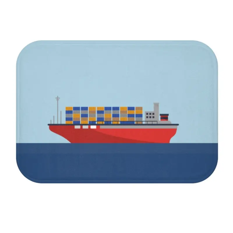 Cargo Ship & Container Ocean Scene Bath Mat