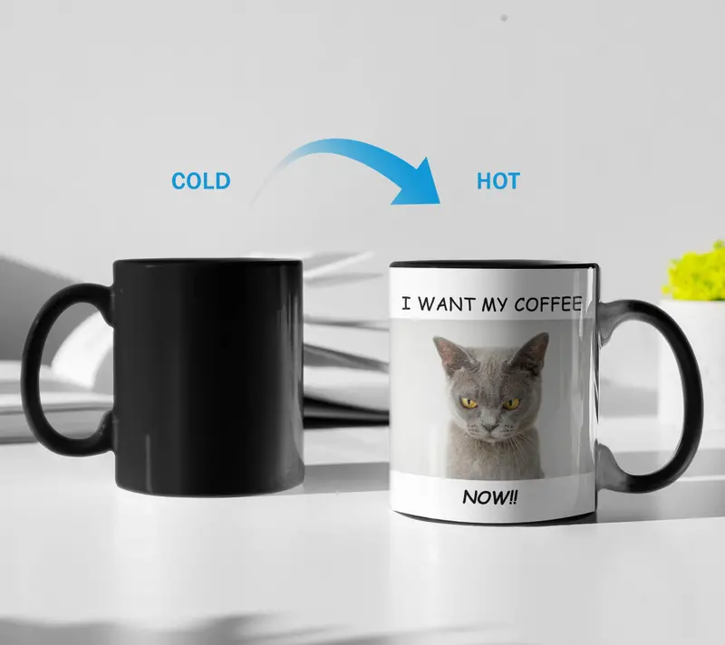 Cat & Coffee Lover’s Ceramic Mug – Heat-Triggered Color Transition