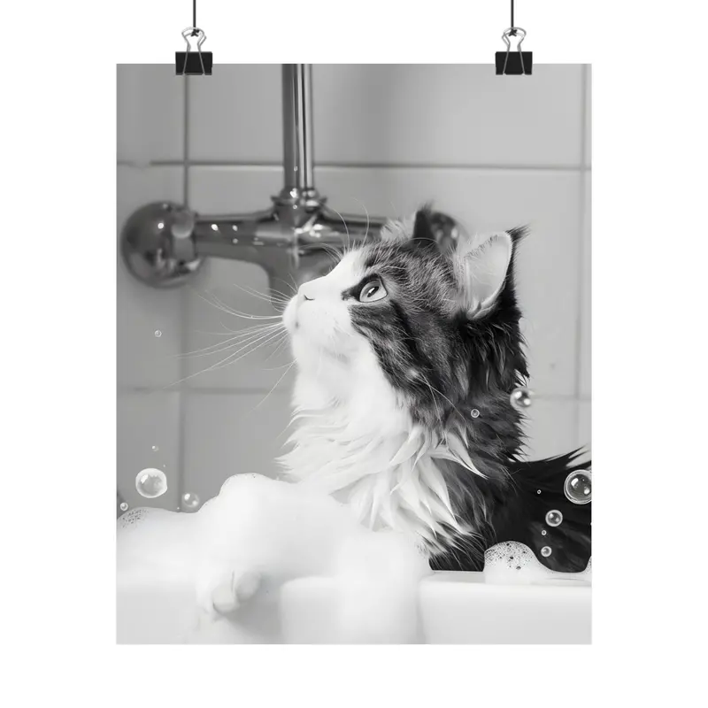Cat in Bathtub Wall Art Decor Poster