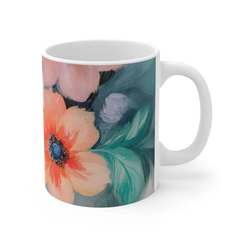 Ceramic Blue Mug with Subtle Floral Pattern