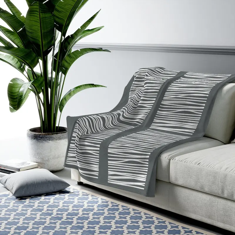 Charcoal Gray Geometric Line Art Plush Throw Blanket