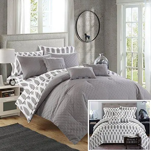 Chic Home 10-Piece Queen Comforter Set — Modern Grey Color Scheme