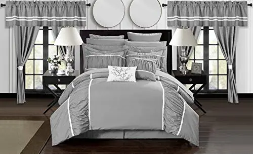 Chic Home Mayan 24-Piece Queen Comforter Set – Silver Bed-in-a-Bag Ensemble