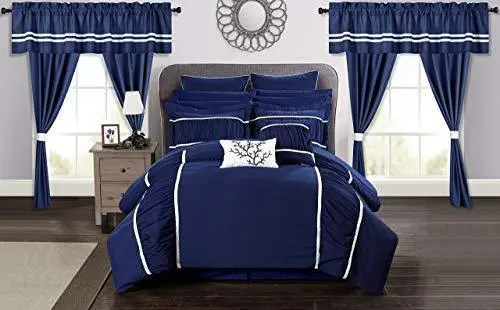 Chic Home Mayan Comforter Set – 24-Piece Queen Bedding Collection in Navy Blue