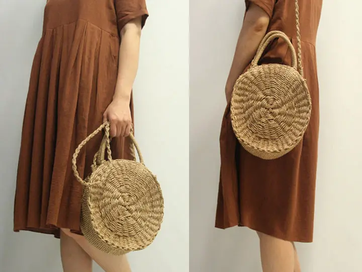 Circular Straw Shoulder Bag – Boho Chic Accessory