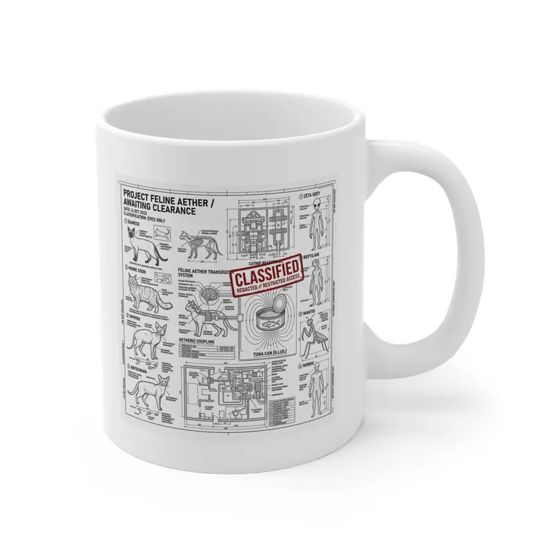 Classified Cat & Tuna Intelligence Files Mug