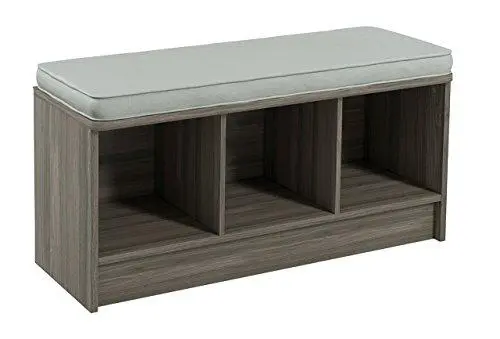 ClosetMaid Cubeicals 3-Cube Storage Bench – Modular Natural Gray Fabric-Covered Unit (14″ x 35.3″ x 18.5″) with Open Shelving