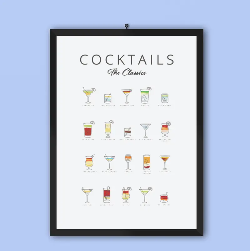 Cocktail Art Print Poster – Bar-Themed Wall Decor for Home or Office