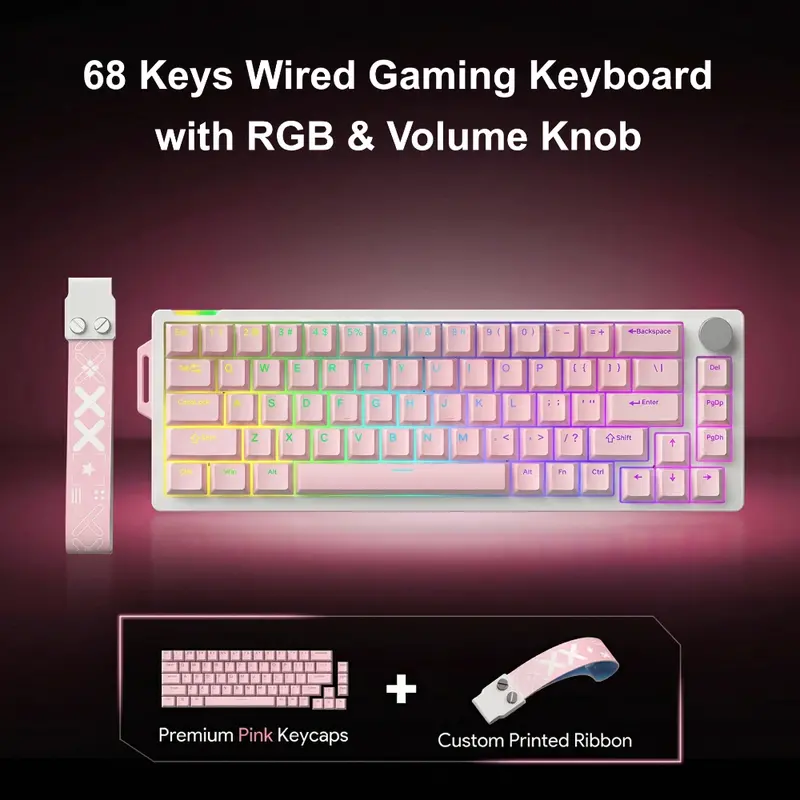 Compact 68-Key Hot-Swap Mechanical Keyboard – Wired, RGB, Volume Dial