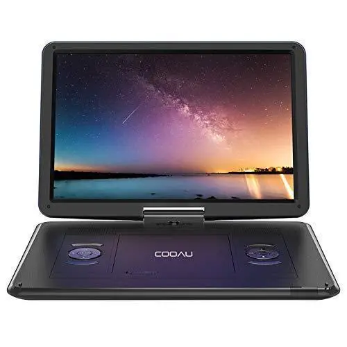 COOAU 17.9″ Portable DVD Player – 15.6″ Swivel Screen, 6-Hour Battery, Region-Free Playback, Stereo Sound & Multi-Port Connectivity (Black)