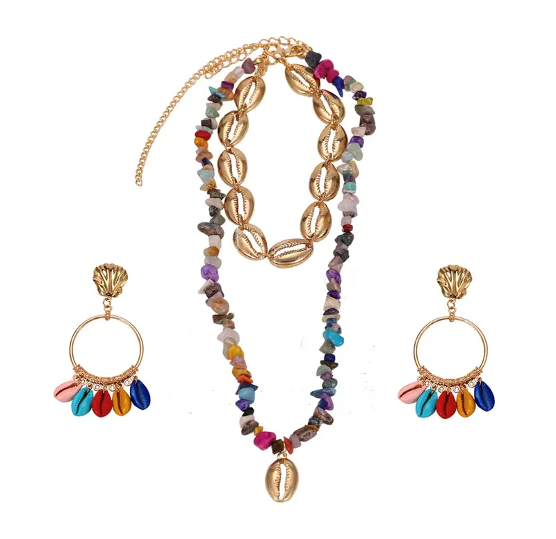 Coordinating Seashell Necklace and Earring Set – Beachy Layered Look