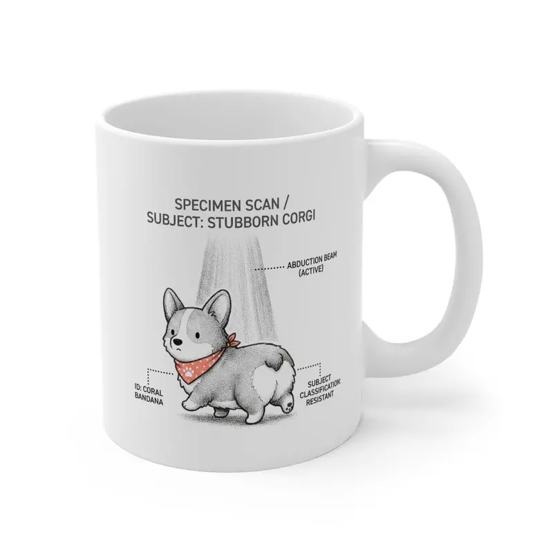 Corgi Abduction Scanner Mug – Futuristic Pet Lover Coffee Cup