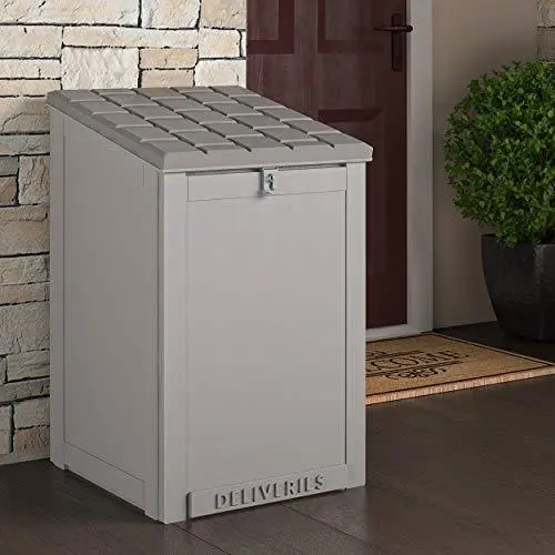 Cosco BoxGuard Large Delivery Box – 6.3 Cu Ft Lockable Outdoor Package Storage Container, Light Gray Weatherproof Design
