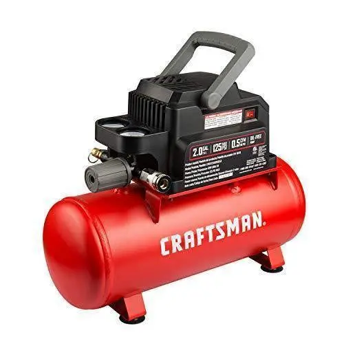Craftsman CMXECXA0200243 2-Gallon Oil-Free Air Compressor – Portable 125 PSI Hot Dog Style Unit, 1/3 HP