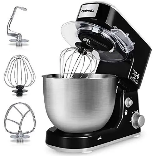Cusimax 5-Quart Tilt-Head Stand Mixer – Heavy-Duty Electric Dough Mixer with Stainless Steel Bowl, Dough Hook, Beater, Whisk, and Splash Guard – Matte Black