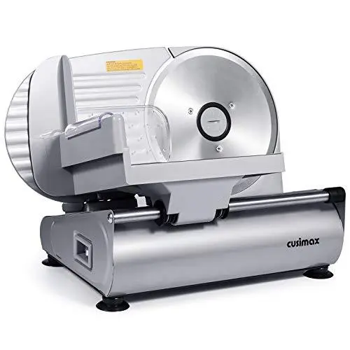 CUSIMAX 7.5-Inch Electric Meat Slicer – Stainless Steel Blade, Adjustable Thickness Dial, Non-Slip Base & Food Pusher