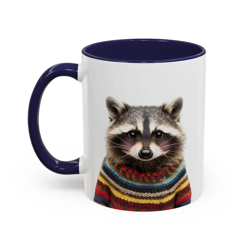 Cute Blushing Raccoon in Knit Sweater Ceramic Mug
