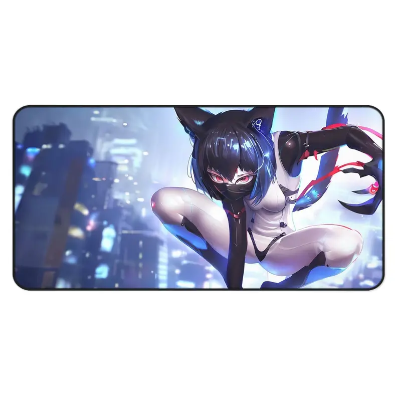 Cyborg Cat Girl Graphic Oversized Gaming Mouse Pad