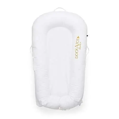 DockATot Deluxe+ Portable Baby Lounger – Lightweight All-in-One Infant Support for Ages 0–8 Months (Pristine White)