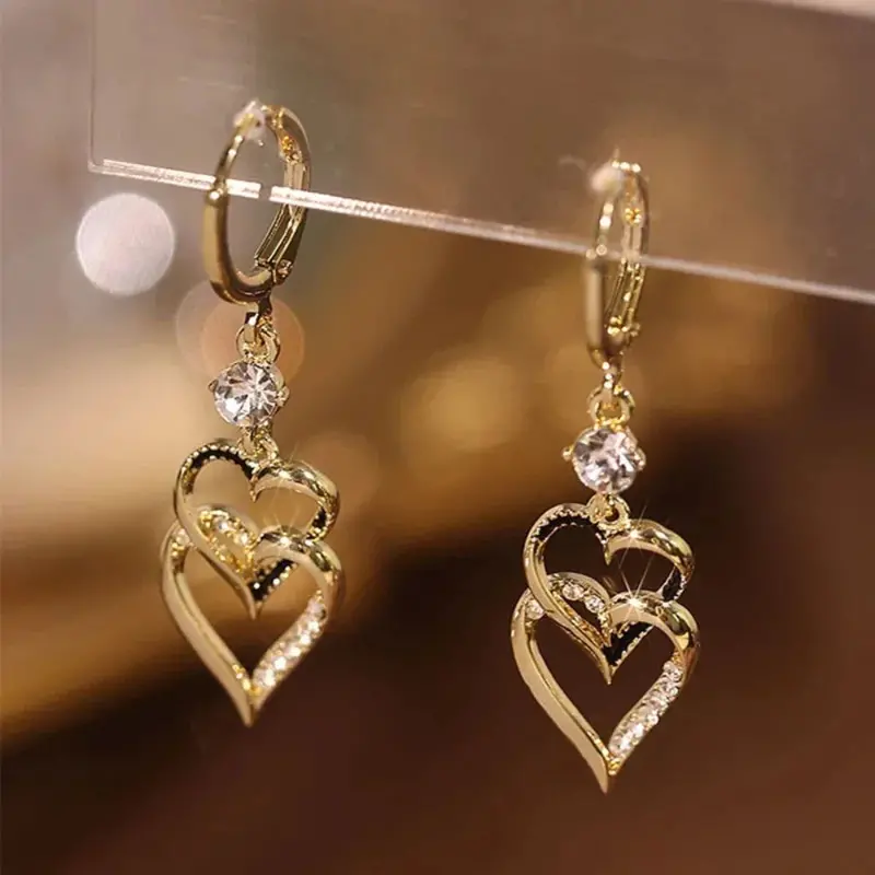 Double-Layer Heart-Shaped Drop Earrings – Elegant Minimalist Design