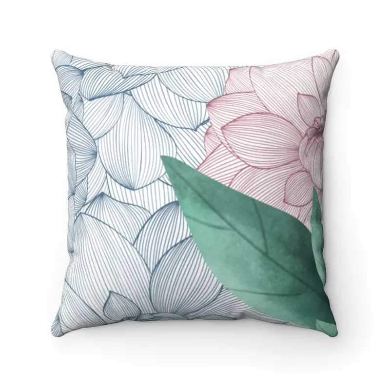 Double-Sided Floral Print Faux Suede Square Cushion