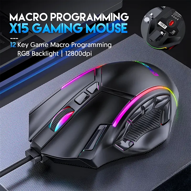 Dragon MAX Gaming Mouse – 12800 DPI, 12 Programmable Keys, RGB Lighting