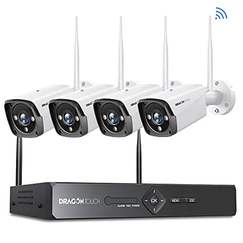 Dragon Touch 4K Outdoor Security Camera System – 4-Wireless Cameras + 8CH NVR, Color Night Vision, AI Human Detection, Waterproof