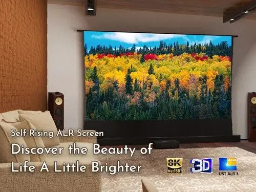 DS2-ALS Motorized Floor-Rising Projector Screen – 72 to 120 Inches, 4K-Compatible Foldaway Design for Home Theater
