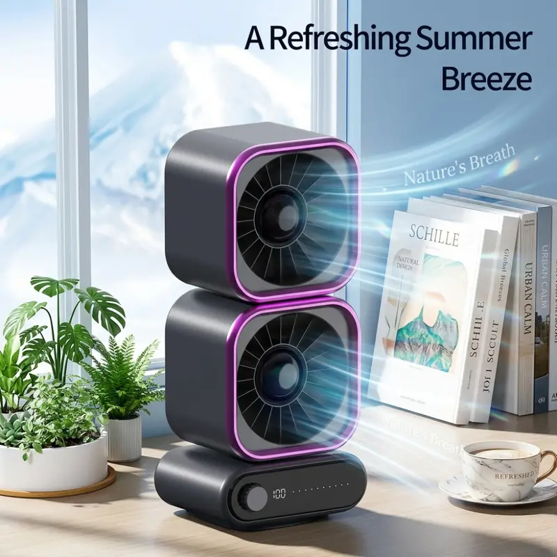 Dual-Turbo Portable Desktop Fan with Digital LED Display