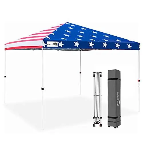 EAGLE PEAK 10′ x 10′ Instant Pop-Up Canopy Tent – Straight-Leg Outdoor Shelter with Adjustable Height & Carry Bag (American Flag Design)