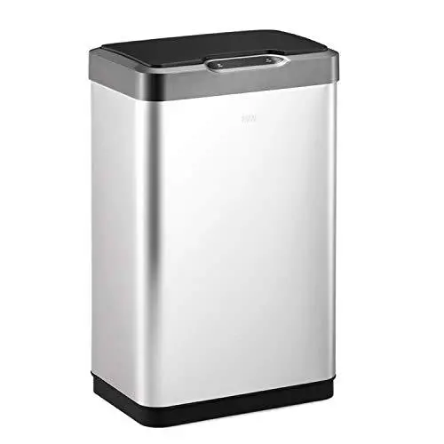 EKO Mirage-T 13.2-Gallon Touchless Rectangular Trash Can – Brushed Stainless Steel Sensor Bin with Auto-Lid