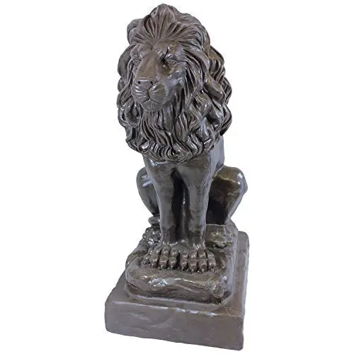 Emsco Guardian Lion Garden Statue – Bronze-Finished Lightweight Resin Sculpture, 28″ Tall Outdoor Decor