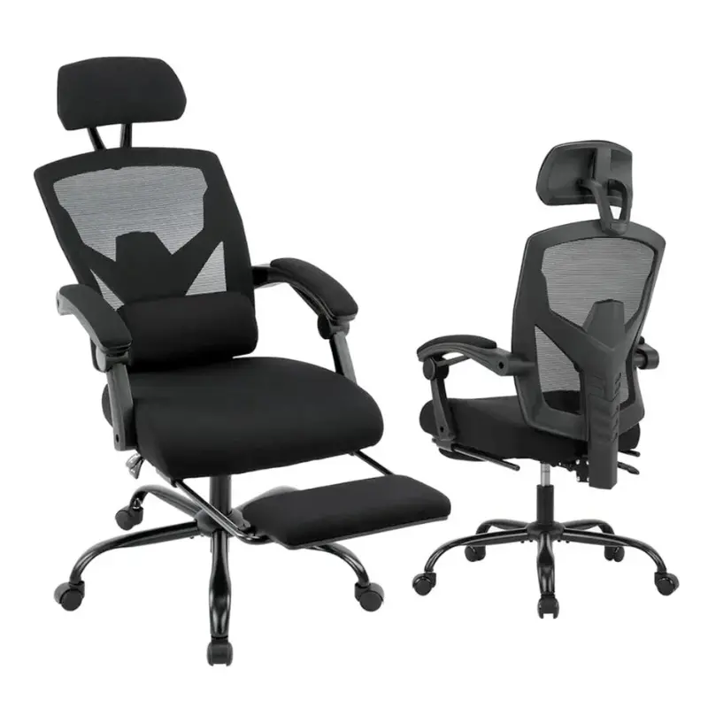 Ergonomic Mesh Office Chair with Lumbar Support, Headrest & Extendable Footrest