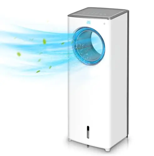 Evaporative Air Cooler Tower Fan – 3-in-1 Quiet, Bladeless Cooling Unit with Humidification, 3 Speeds & 8-Hour Timer for Large Rooms